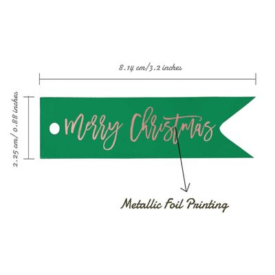Etiqueta de Papel Metalizada Artesanal para Lembrancinha 'Feliz Natal' para Pendurar - Inkdotpot 100 Etiquetas Metalizadas / Verde - Ouro Rosé