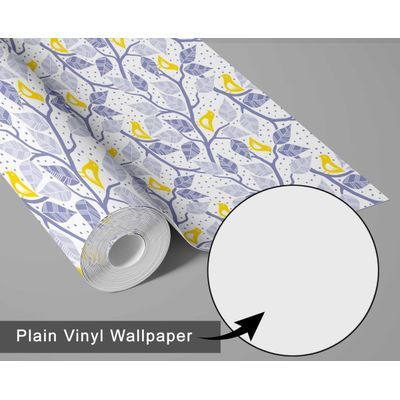 Papel de Parede Pássaro Azul e Galho para Paredes Roxas, Vinil Autoadesivo, Aplicação Fácil para Quarto Infantil e Brinquedoteca - S4Sassy 63,5 cm (L) × 304,8 cm (C) / Roxo - Vinil Liso