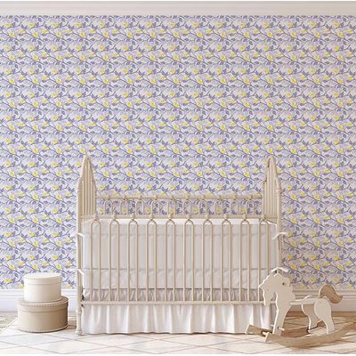 Papel de Parede Pássaro Azul e Galho para Paredes Roxas, Vinil Autoadesivo, Aplicação Fácil para Quarto Infantil e Brinquedoteca - S4Sassy 63,5 cm (L) × 304,8 cm (C) / Roxo - Vinil Liso