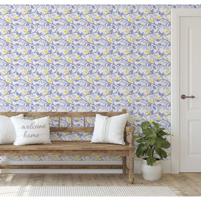 Papel de Parede Pássaro Azul e Galho para Paredes Roxas, Vinil Autoadesivo, Aplicação Fácil para Quarto Infantil e Brinquedoteca - S4Sassy 63,5 cm (L) × 304,8 cm (C) / Roxo - Vinil Liso
