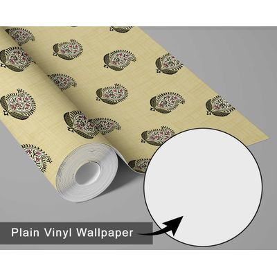 Papel de Parede Vinílico Liso Autoadesivo Estampa Paisley em Bloco, Estilo Asiático, Aplicação Fácil Para Quarto e Sala - Verde - S4Sassy 63,5 cm (L) × 304,8 cm (C) / Verde - Vinil Liso