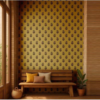 Papel de Parede Vinílico Liso Autoadesivo Estampa Paisley em Bloco, Estilo Asiático, Aplicação Fácil Para Quarto e Sala - Verde - S4Sassy 63,5 cm (L) × 304,8 cm (C) / Verde - Vinil Liso