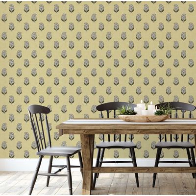 Papel de Parede Vinílico Liso Autoadesivo Estampa Paisley em Bloco, Estilo Asiático, Aplicação Fácil Para Quarto e Sala - Verde - S4Sassy 63,5 cm (L) × 304,8 cm (C) / Verde - Vinil Liso
