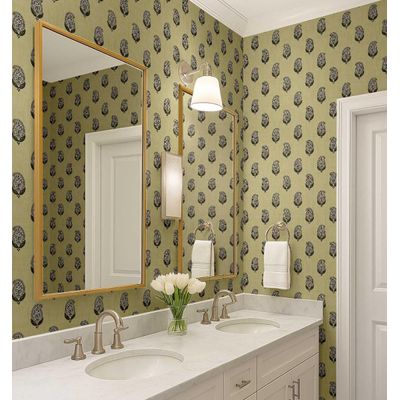 Papel de Parede Vinílico Liso Autoadesivo Estampa Paisley em Bloco, Estilo Asiático, Aplicação Fácil Para Quarto e Sala - Verde - S4Sassy 63,5 cm (L) × 304,8 cm (C) / Verde - Vinil Liso
