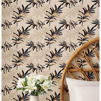 Papel de Parede Vinílico Autoadesivo Impermeável, Estampa de Folha Abstrata, Removível para Quartos, Espaços de Locação, Armários - S4Sassy 63,5 cm (L) × 152,4 cm (C) / Bege - Vinil Liso
