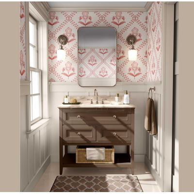 Papel de Parede Vinílico Autoadesivo Buti Floral Diagonal Removível, Mural Estilo Asiático para Banheiro, Lavanderia, Closet - S4Sassy 63,5 cm (L) × 914,4 cm (C) / Laranja - Vinil Liso