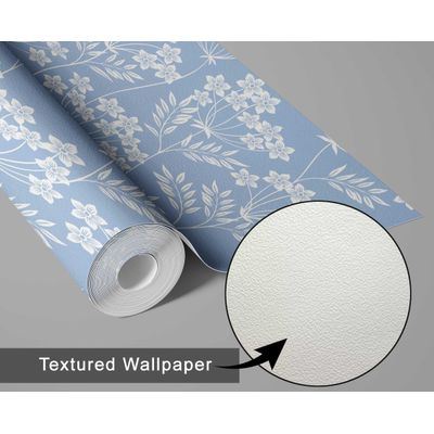 Papel de Parede Autoadesivo Estampa Videira com Flores Brancas, Vinílico Impermeável, Removível e Amigável para Inquilinos - S4sassy 63,5 cm (L) × 304,8 cm (C) / Verde - Vinil Texturizado