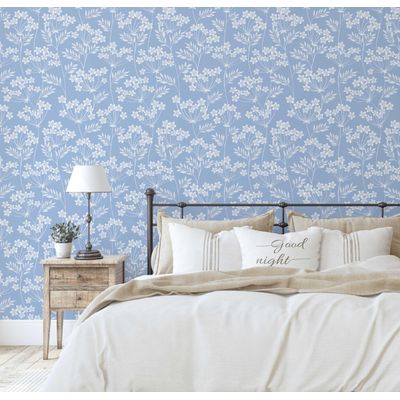 Papel de Parede Autoadesivo Estampa Videira com Flores Brancas, Vinílico Impermeável, Removível e Amigável para Inquilinos - S4sassy 63,5 cm (L) × 304,8 cm (C) / Verde - Vinil Texturizado