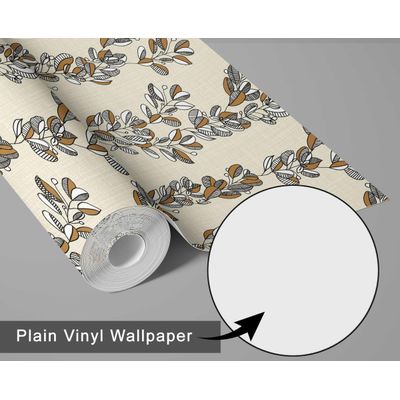 Papel de Parede Autoadesivo Vinílico Removível Bege Estampa Vintage de Trepadeira para Parede de Entrada, Decoração Fácil - S4sassy 63,5 cm (L) × 914,4 cm (C) / Bege - Vinil Texturizado