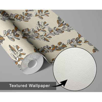 Papel de Parede Autoadesivo Vinílico Removível Bege Estampa Vintage de Trepadeira para Parede de Entrada, Decoração Fácil - S4sassy 63,5 cm (L) × 914,4 cm (C) / Bege - Vinil Texturizado