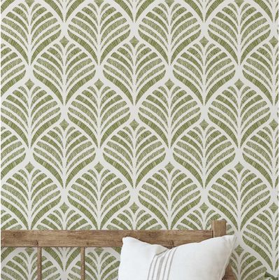 Papel de Parede Autoadesivo Impermeável Estampa Leque de Folhas Verde Removível, Ideal para Locatários, Quarto e Sala de Jantar - S4sassy 63,5 cm (L) × 152,4 cm (C) / Verde - Vinil Liso