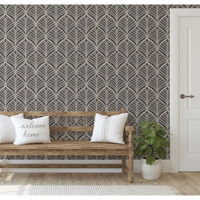 Papel de Parede Autoadesivo Decorativo Estampa Folha-Leque Impermeável Removível Cinza para Quarto e Sala de Jantar - S4sassy 63,5 cm (L) × 609,6 cm (C) / Cinza - Vinil Liso