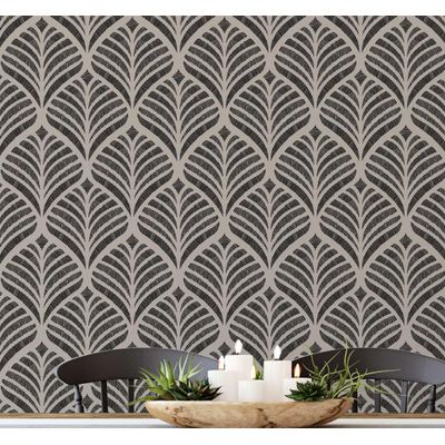 Papel de Parede Autoadesivo Decorativo Estampa Folha-Leque Impermeável Removível Cinza para Quarto e Sala de Jantar - S4sassy 63,5 cm (L) × 609,6 cm (C) / Cinza - Vinil Liso