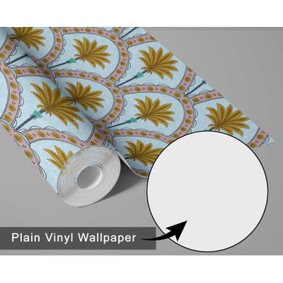 Papel de Parede com Estampa em Arco de Palmeiras Azul, Vinílico Autoadesivo, Revestimento Decorativo DIY Fácil para Quarto e Sala - S4Sassy 63,5 cm (L) × 152,4 cm (C) / Azul - Vinil Liso