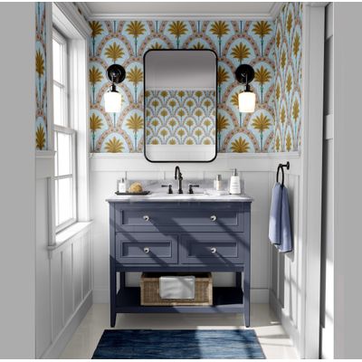 Papel de Parede com Estampa em Arco de Palmeiras Azul, Vinílico Autoadesivo, Revestimento Decorativo DIY Fácil para Quarto e Sala - S4Sassy 63,5 cm (L) × 152,4 cm (C) / Azul - Vinil Liso