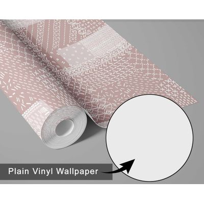 Papel de Parede Estampa Patchwork com Costura, Estilo Asiático, Vinil Autoadesivo, Aplicação DIY Fácil para Quartos e Salas - Rosa - S4Sassy 63,5 cm (L) × 609,6 cm (C) / Rosa - Vinil Liso
