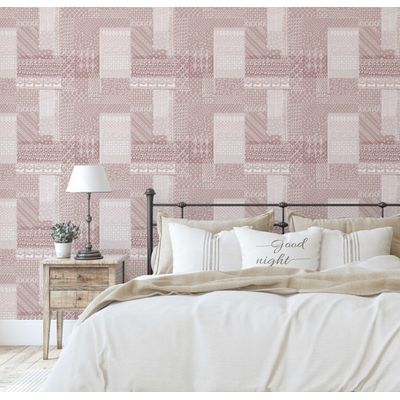 Papel de Parede Estampa Patchwork com Costura, Estilo Asiático, Vinil Autoadesivo, Aplicação DIY Fácil para Quartos e Salas - Rosa - S4Sassy 63,5 cm (L) × 609,6 cm (C) / Rosa - Vinil Liso