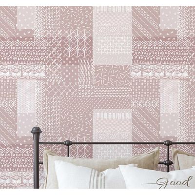 Papel de Parede Estampa Patchwork com Costura, Estilo Asiático, Vinil Autoadesivo, Aplicação DIY Fácil para Quartos e Salas - Rosa - S4Sassy 63,5 cm (L) × 609,6 cm (C) / Rosa - Vinil Liso