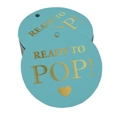 Etiquetas de Papel para Lembrancinhas de Chá de Bebê 'Ready to Pop' com Foil Artesanal para Pendurar - Inkdotpot 100 Etiquetas Metalizadas / Azul - Dourado