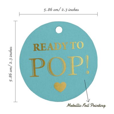 Etiquetas de Papel para Lembrancinhas de Chá de Bebê 'Ready to Pop' com Foil Artesanal para Pendurar - Inkdotpot 100 Etiquetas Metalizadas / Azul - Dourado