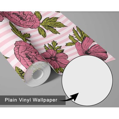 Papel de Parede Autoadesivo Listras de Peônia, Contact Vinílico à prova d'água, Rosa, Removível para Quarto e Sala de Jantar - S4sassy 63,5 cm (L) × 914,4 cm (C) / Rosa - Vinil Liso
