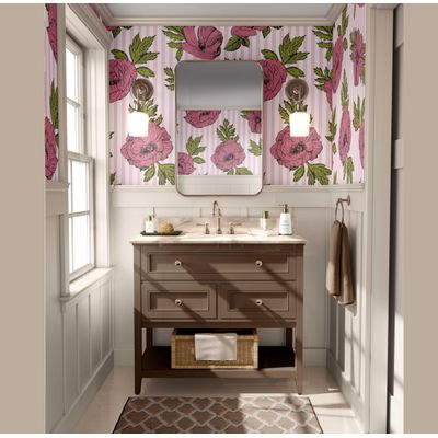 Papel de Parede Autoadesivo Listras de Peônia, Contact Vinílico à prova d'água, Rosa, Removível para Quarto e Sala de Jantar - S4sassy 63,5 cm (L) × 914,4 cm (C) / Rosa - Vinil Liso
