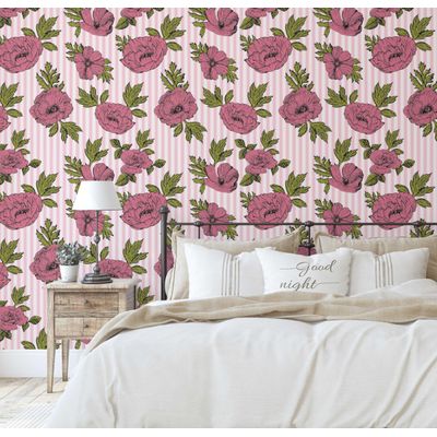 Papel de Parede Autoadesivo Listras de Peônia, Contact Vinílico à prova d'água, Rosa, Removível para Quarto e Sala de Jantar - S4sassy 63,5 cm (L) × 914,4 cm (C) / Rosa - Vinil Liso