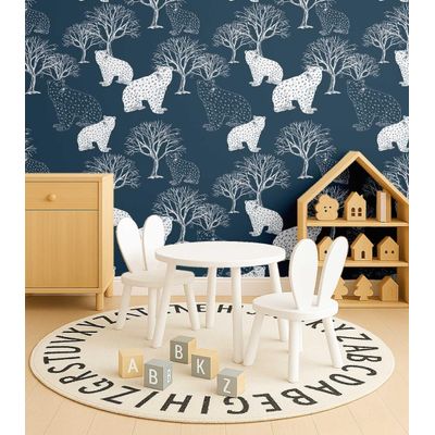 Papel de Parede Urso e Árvore Azul, Vinil Autoadesivo, Envelopamento Fácil DIY para Quarto Infantil e Sala de Brincar - S4Sassy 63,5 cm (L) × 609,6 cm (C) / Azul - Vinil Liso