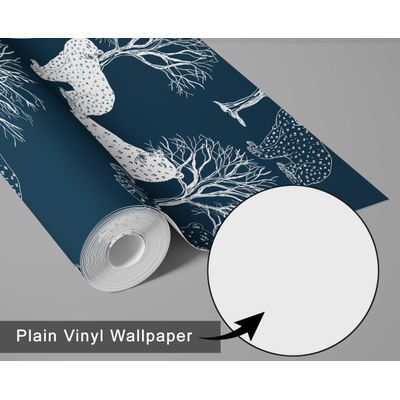 Papel de Parede Urso e Árvore Azul, Vinil Autoadesivo, Envelopamento Fácil DIY para Quarto Infantil e Sala de Brincar - S4Sassy 63,5 cm (L) × 609,6 cm (C) / Azul - Vinil Liso
