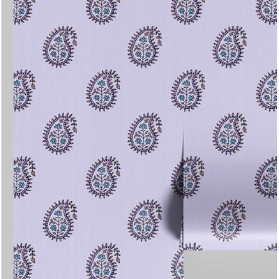 Papel de Parede Paisley Buta Estilo Asiático Autoadesivo Revestimento Decorativo Decoração DIY Fácil para Quarto e Sala - Roxo - S4Sassy 63,5 cm (L) × 304,8 cm (C) / Roxo - Vinil Texturizado