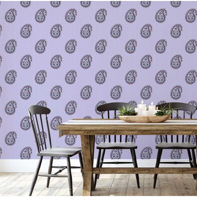 Papel de Parede Paisley Buta Estilo Asiático Autoadesivo Revestimento Decorativo Decoração DIY Fácil para Quarto e Sala - Roxo - S4Sassy 63,5 cm (L) × 304,8 cm (C) / Roxo - Vinil Texturizado