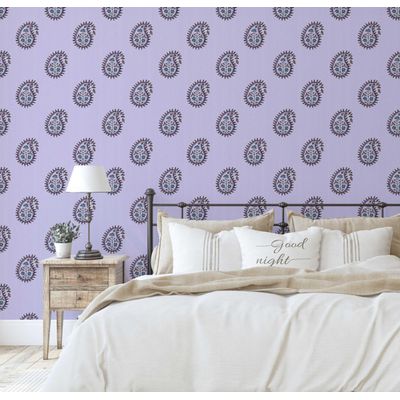 Papel de Parede Paisley Buta Estilo Asiático Autoadesivo Revestimento Decorativo Decoração DIY Fácil para Quarto e Sala - Roxo - S4Sassy 63,5 cm (L) × 304,8 cm (C) / Roxo - Vinil Texturizado