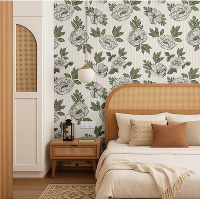 Papel de Parede Autoadesivo Listrado de Peônia, Vinílico Impermeável Branco Removível, Para Locatários, Quarto e Sala de Jantar - S4sassy 63,5 cm (L) × 609,6 cm (C) / Branco - Vinil Liso