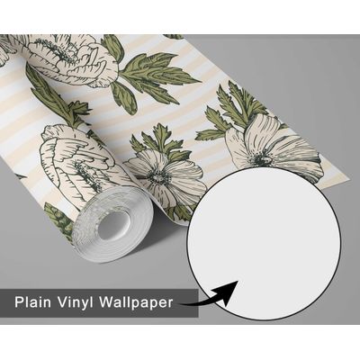 Papel de Parede Autoadesivo Listrado de Peônia, Vinílico Impermeável Branco Removível, Para Locatários, Quarto e Sala de Jantar - S4sassy 63,5 cm (L) × 609,6 cm (C) / Branco - Vinil Liso
