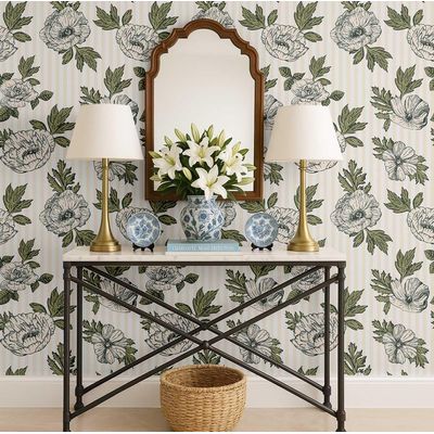 Papel de Parede Autoadesivo Listrado de Peônia, Vinílico Impermeável Branco Removível, Para Locatários, Quarto e Sala de Jantar - S4sassy 63,5 cm (L) × 609,6 cm (C) / Branco - Vinil Liso