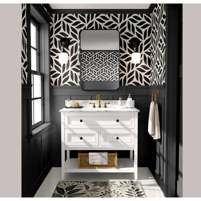 Papel de Parede Padrão de Folhas Moderno, Preto, Vinil Autoadesivo Decorativo, Aplicação Fácil para Quarto, Armários e Sala - S4Sassy 63,5 cm (L) × 152,4 cm (C) / Preto - Vinil Liso