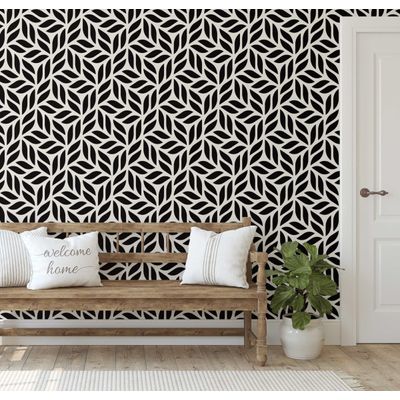Papel de Parede Padrão de Folhas Moderno, Preto, Vinil Autoadesivo Decorativo, Aplicação Fácil para Quarto, Armários e Sala - S4Sassy 63,5 cm (L) × 152,4 cm (C) / Preto - Vinil Liso