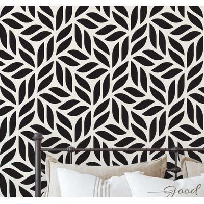 Papel de Parede Padrão de Folhas Moderno, Preto, Vinil Autoadesivo Decorativo, Aplicação Fácil para Quarto, Armários e Sala - S4Sassy 63,5 cm (L) × 152,4 cm (C) / Preto - Vinil Liso
