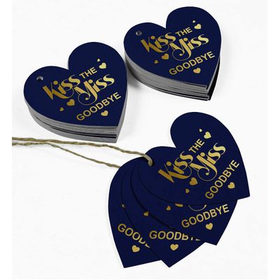 Etiquetas de Garrafa 'Kiss The Miss Goodbye' Metalizadas Para Lembrancinhas de Despedida de Solteira - Inkdotpot 50 Etiquetas Metalizadas / Azul - Ouro Rosé