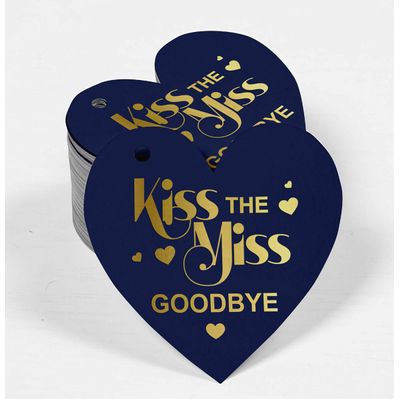 Etiquetas de Garrafa 'Kiss The Miss Goodbye' Metalizadas Para Lembrancinhas de Despedida de Solteira - Inkdotpot 50 Etiquetas Metalizadas / Azul - Ouro Rosé