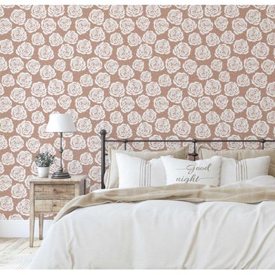 Papel de Parede Vinílico Autoadesivo Estampa Rosas Rabiscadas Urban Chic Impermeável Marrom Removível para Quartos e Sala - S4Sassy 63,5 cm (L) × 304,8 cm (C) / Marrom - Vinil Liso