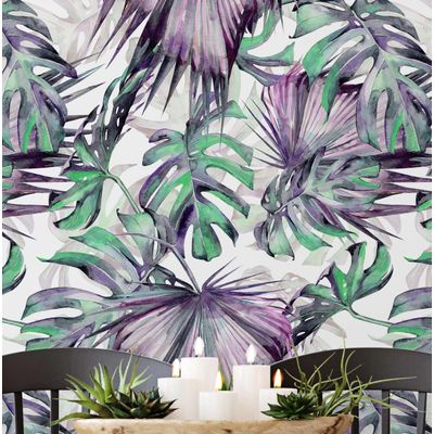 Papel de Parede Roxo com Folha de Monstera, Vinil Autoadesivo, Revestimento Decorativo, Aplicação DIY Fácil para Quarto e Sala - S4Sassy 63,5 cm (L) × 304,8 cm (C) / Roxo - Vinil Liso