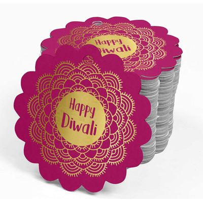 Etiquetas Para Pendurar em Papel Metalizado Happy Diwali Para Lembrancinhas - Inkdotpot 50 Etiquetas Metalizadas / Rosa - Prata