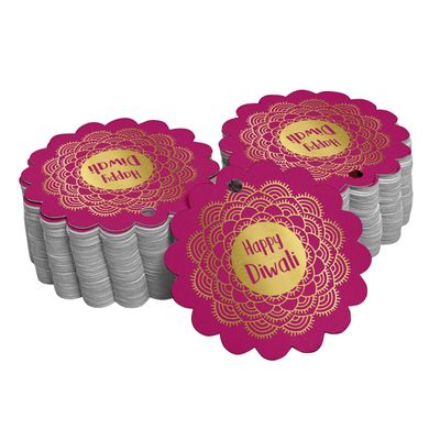 Etiquetas Para Pendurar em Papel Metalizado Happy Diwali Para Lembrancinhas - Inkdotpot 50 Etiquetas Metalizadas / Rosa - Prata