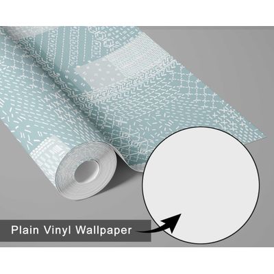 Papel de Parede Patchwork com Pesponto, Estilo Asiático, Vinil Autoadesivo, DIY Fácil para Quarto e Sala - Azul - S4Sassy 63,5 cm (L) × 304,8 cm (C) / Azul - Vinil Texturizado