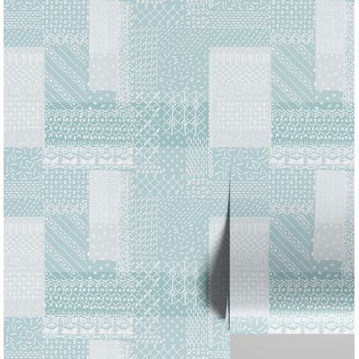 Papel de Parede Patchwork com Pesponto, Estilo Asiático, Vinil Autoadesivo, DIY Fácil para Quarto e Sala - Azul - S4Sassy 63,5 cm (L) × 304,8 cm (C) / Azul - Vinil Texturizado