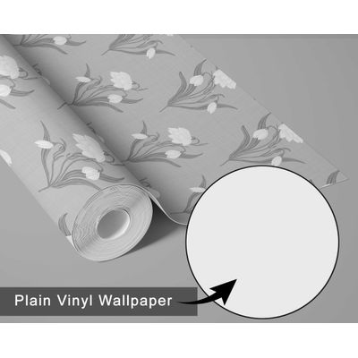 Papel de Parede Autoadesivo Estampa Floral Snowdrop Branca, Vinil Impermeável Removível Cinza para Quarto e Sala de Jantar - S4sassy 63,5 cm (L) × 304,8 cm (C) / Cinza - Vinil Liso