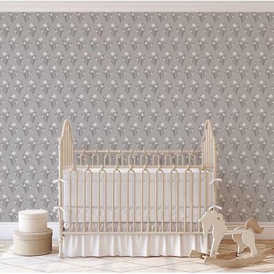 Papel de Parede Autoadesivo Estampa Floral Snowdrop Branca, Vinil Impermeável Removível Cinza para Quarto e Sala de Jantar - S4sassy 63,5 cm (L) × 304,8 cm (C) / Cinza - Vinil Liso