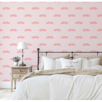 Papel de Parede Vinílico Autoadesivo Estampa de Bigode Rosa, Fácil Aplicação para Quarto Infantil e Sala de Brincar - S4Sassy 63,5 cm (L) × 914,4 cm (C) / Rosa - Vinil Liso