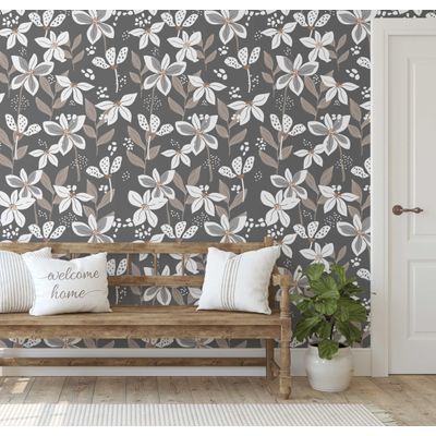 Adesivo de Parede Removível Pétalas Douradas, Cinza Mural Instantâneo para Quarto, Banheiro, Lavanderia e Interior do Closet - S4Sassy 63,5 cm (L) × 609,6 cm (C) / Cinza - Vinil Liso